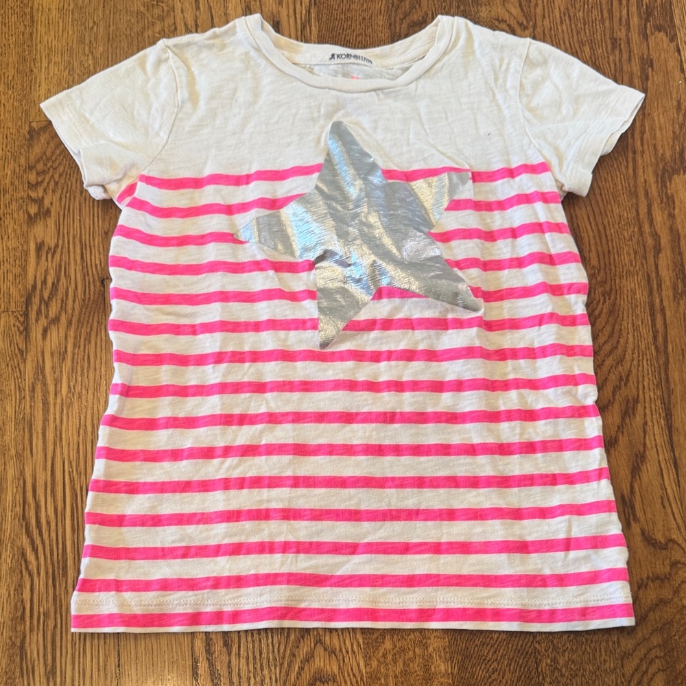 Crewcuts Girl’s Striped White and Pink Shirt with Star Size Medium